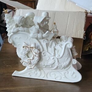 White Ceramic Santa Sleigh Figurine